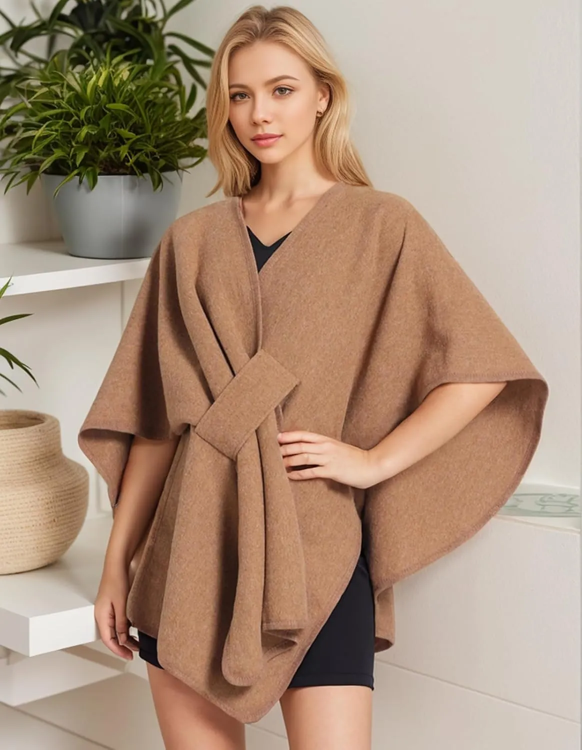 Women's Elegant Shawl Wraps Soft Open Front Poncho Cape Oversized Sweater for Spring Fall Winter