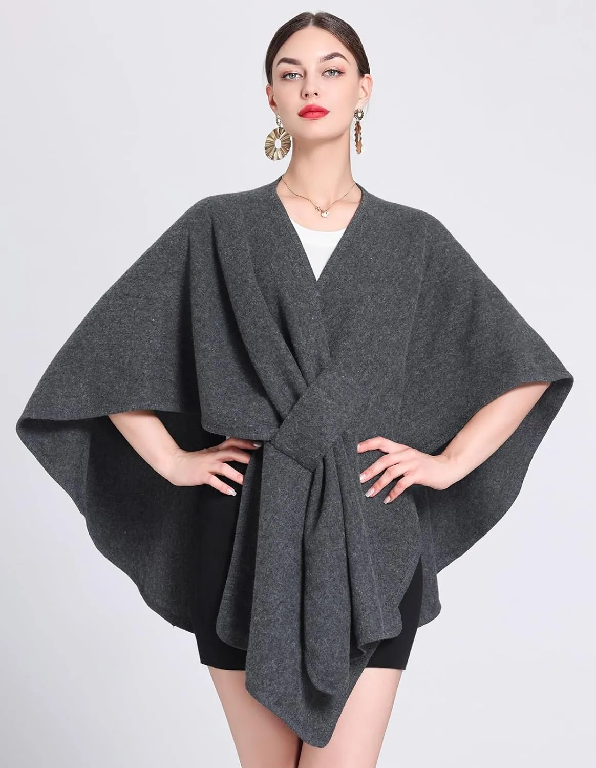 Women's Elegant Shawl Wraps Soft Open Front Poncho Cape Oversized Sweater for Spring Fall Winter