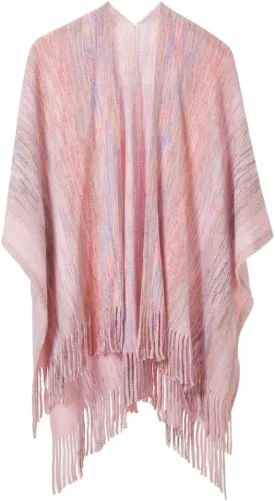 Women's Knit Shawl Wraps, Knitted Poncho Cape Open Front Cardigan Sweater with Tassel for Spring Fall Winter