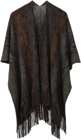 Women's Knit Shawl Wraps, Knitted Poncho Cape Open Front Cardigan Sweater with Tassel for Spring Fall Winter