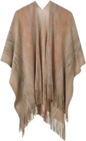 Women's Knit Shawl Wraps, Knitted Poncho Cape Open Front Cardigan Sweater with Tassel for Spring Fall Winter