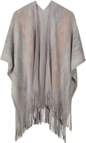 Women's Knit Shawl Wraps, Knitted Poncho Cape Open Front Cardigan Sweater with Tassel for Spring Fall Winter