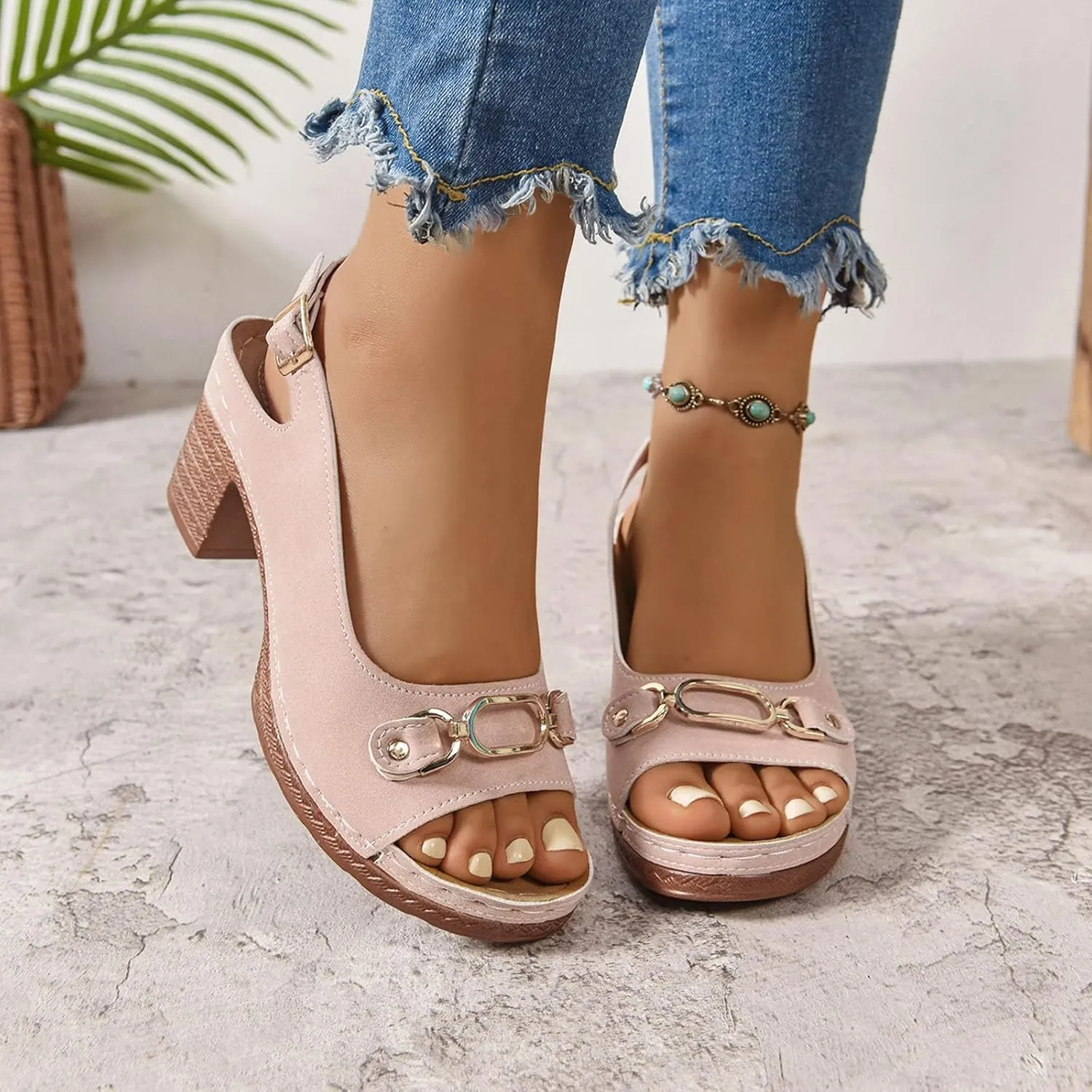 Women's Platform Sandals Comfortable Orthopedic Shoes Trendy Open Toe Shoes Adjustable Ankle Back Strap Summer Sandals with Arch Support Casual Dressy Wide Wedge Sandal for Work Dating Party
