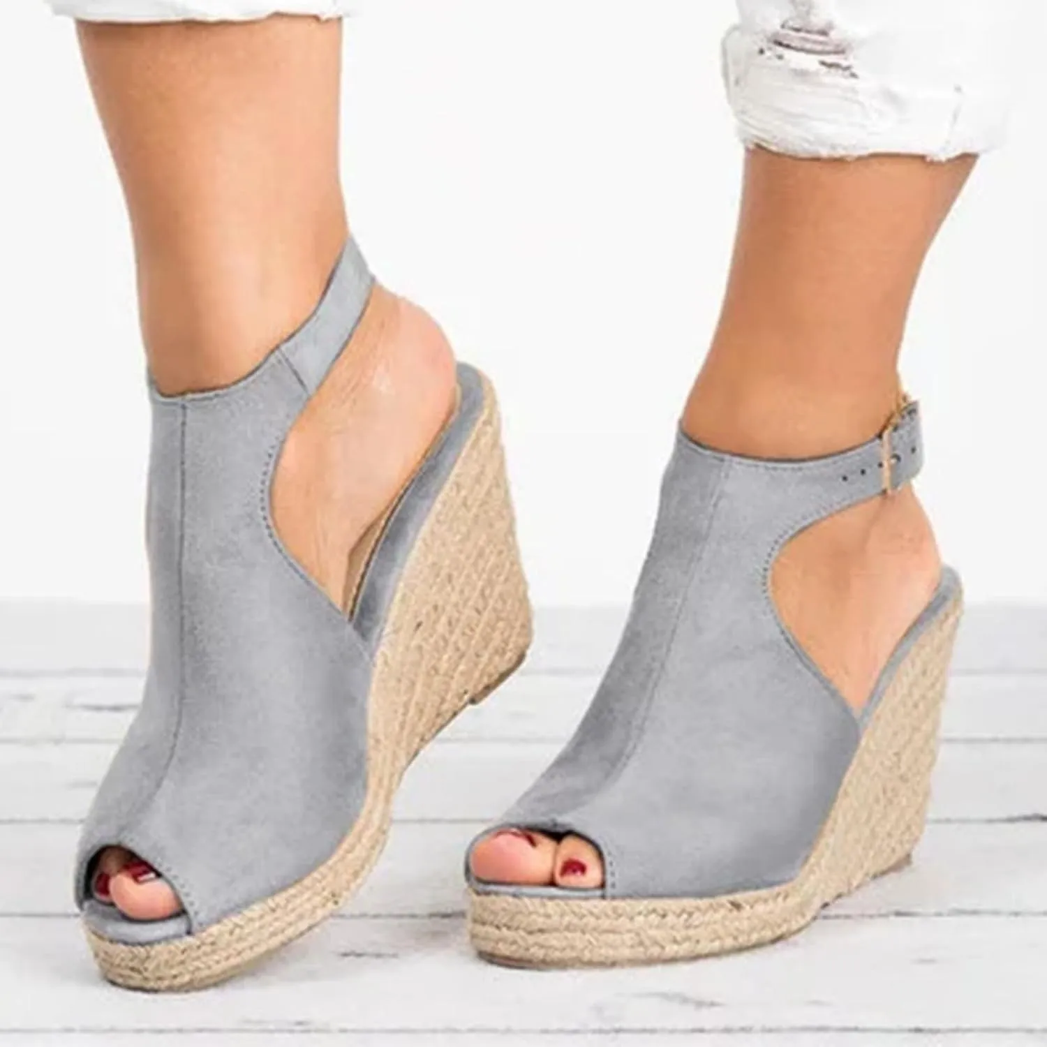 Women's Platform Sandals Orthopedic Slip On High Heel Sandals Fish Mouth Ankle Strap Metal Buckle Espadrilles Slingback Wedges for Summer Beach Oceanside Holiday Outdoor