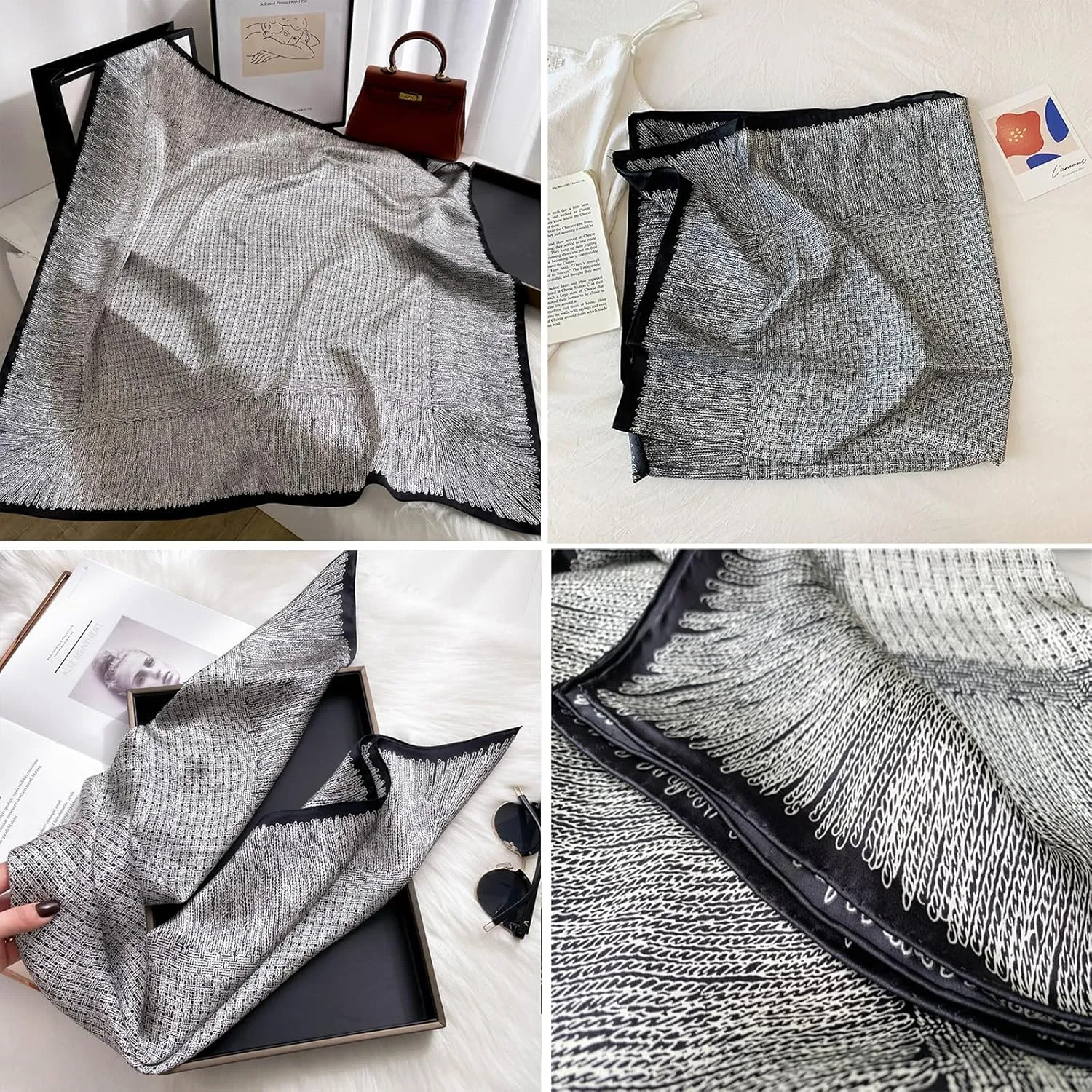 Women's Square Silk Like Head Scarf Large 35 inch Silk Feeling Hair Wrapping Satin Scarves for Sleeping Bandanas