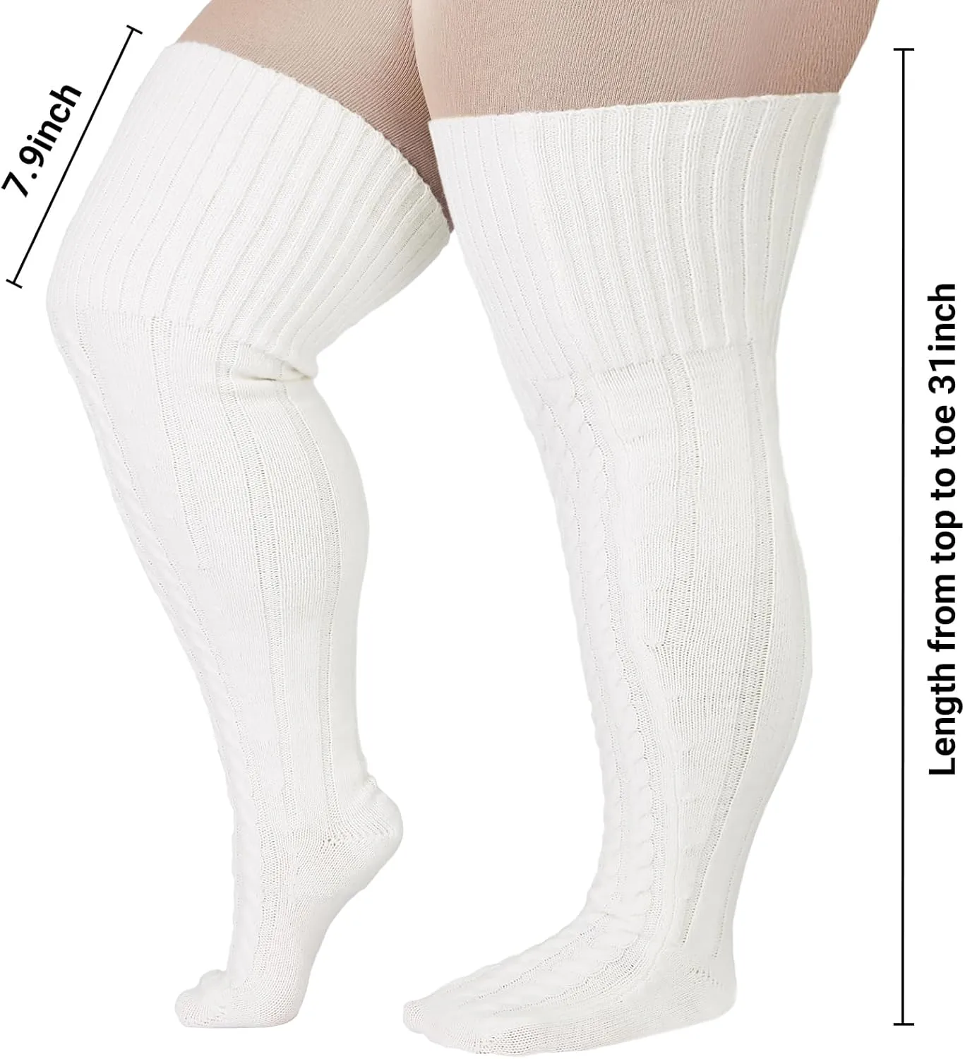 Wool Plus Size Thigh High Socks For Thick Thighs- Extra Long Womens Warm Cable Knit Over Knee Stockings Leg Warmers