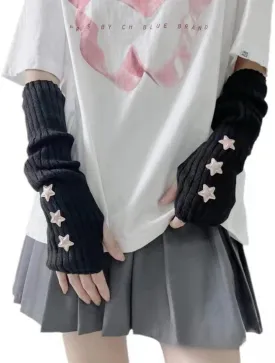 Y2K Women Teens Knitted Arm Warmers Japanese Harajuke Cosplay Lolita Cute Fingerless Mittens Thumb Hole Gloves