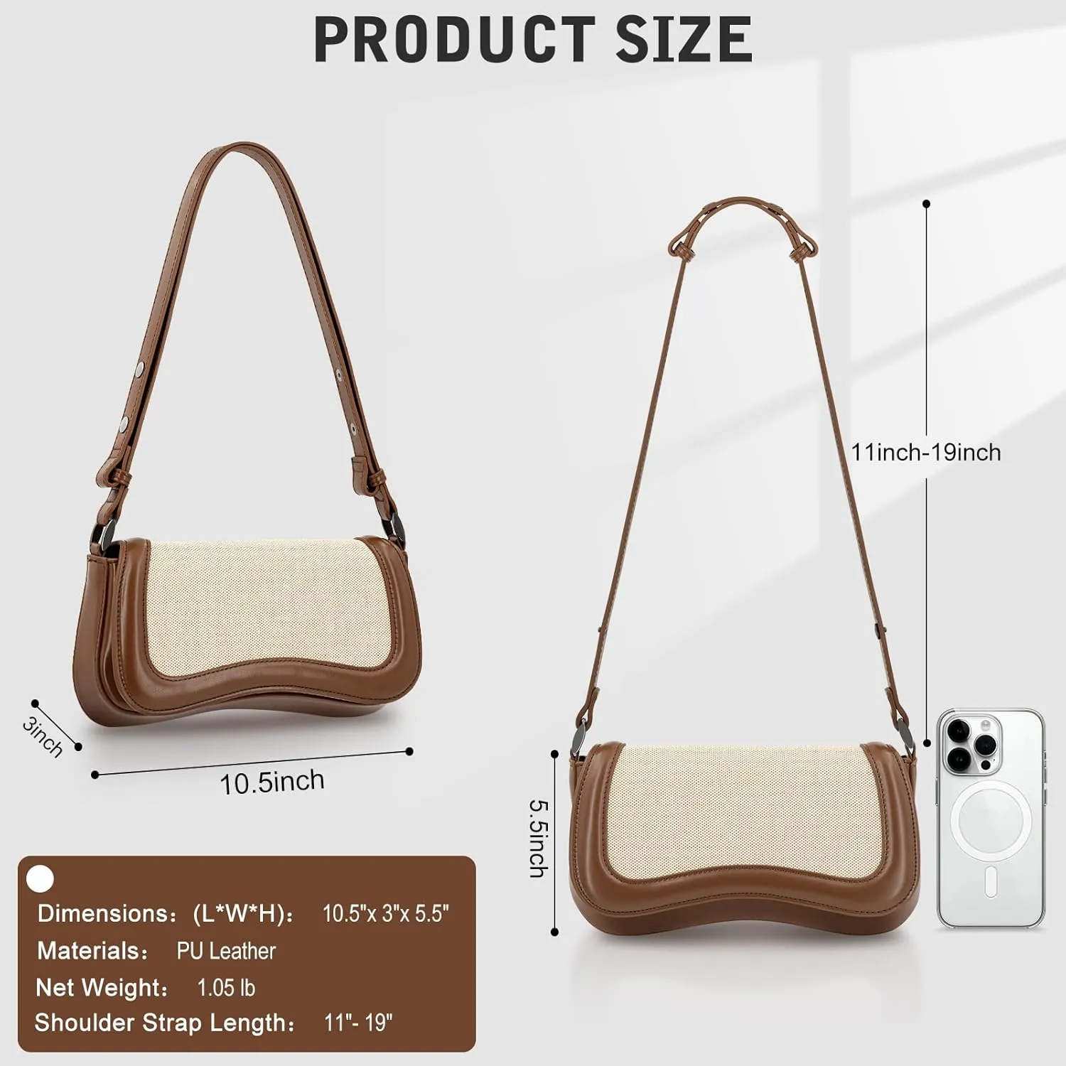 YDSIII Shoulder Bag, Women's Vintage Vegan Leather Shoulder Purse with Adjustable Strap