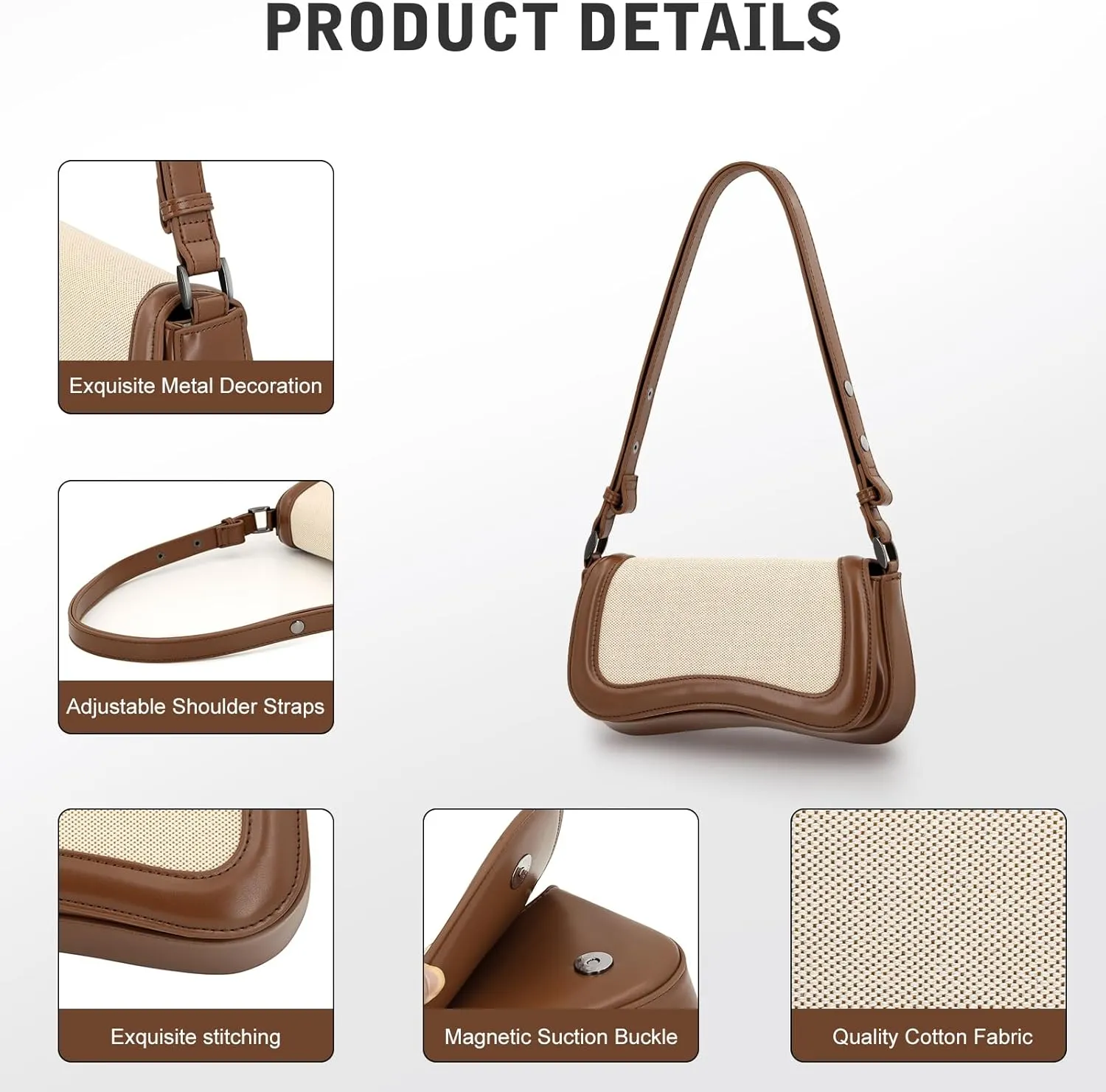 YDSIII Shoulder Bag, Women's Vintage Vegan Leather Shoulder Purse with Adjustable Strap