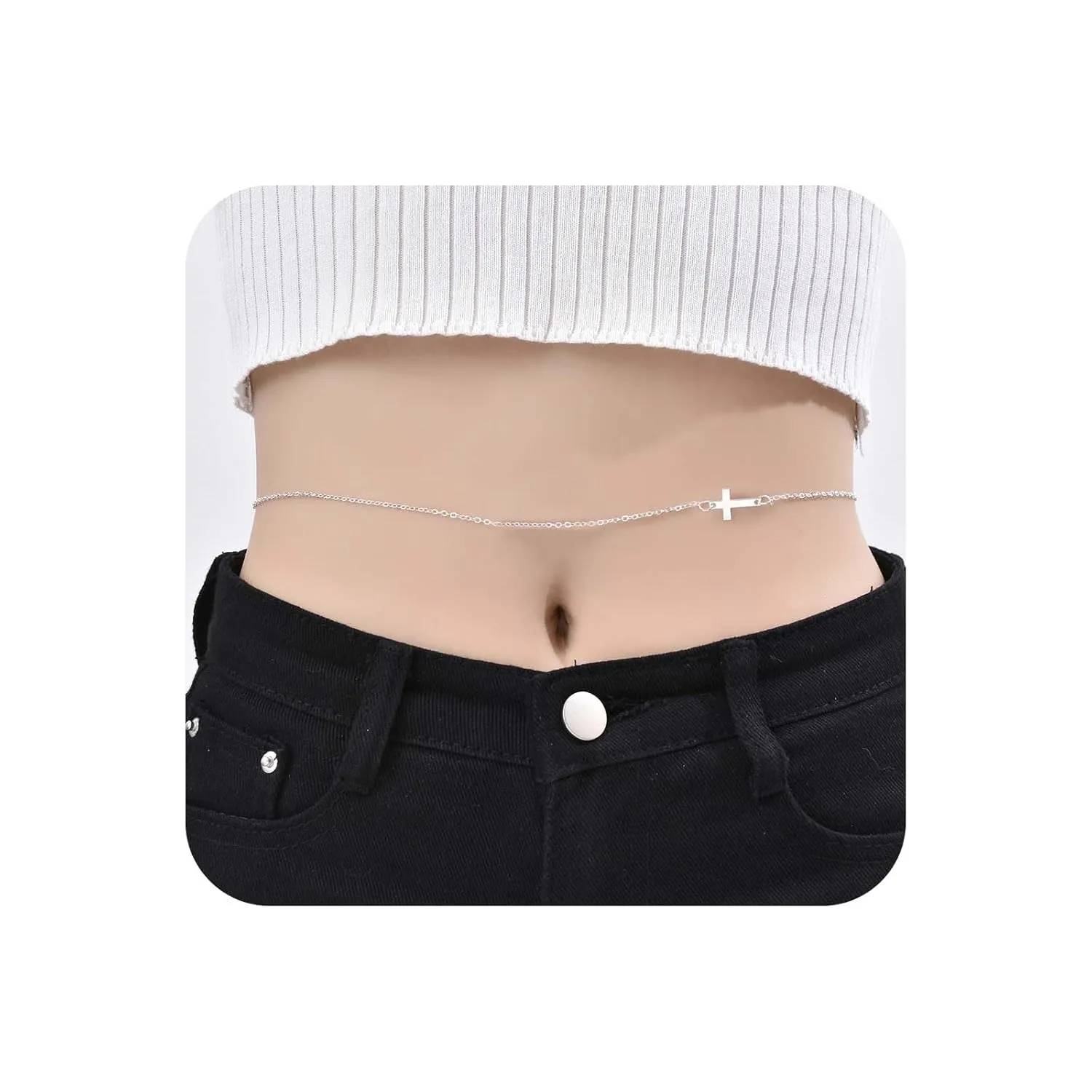 YienDoo Sexy Cross Waist Chain Minimalist Cross Body Chain Belly Chain Belt Chain Bikini Stomach Chain Fashion Silver Body Jewellery Chain Gifts for Women