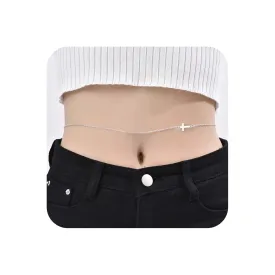 YienDoo Sexy Cross Waist Chain Minimalist Cross Body Chain Belly Chain Belt Chain Bikini Stomach Chain Fashion Silver Body Jewellery Chain Gifts for Women