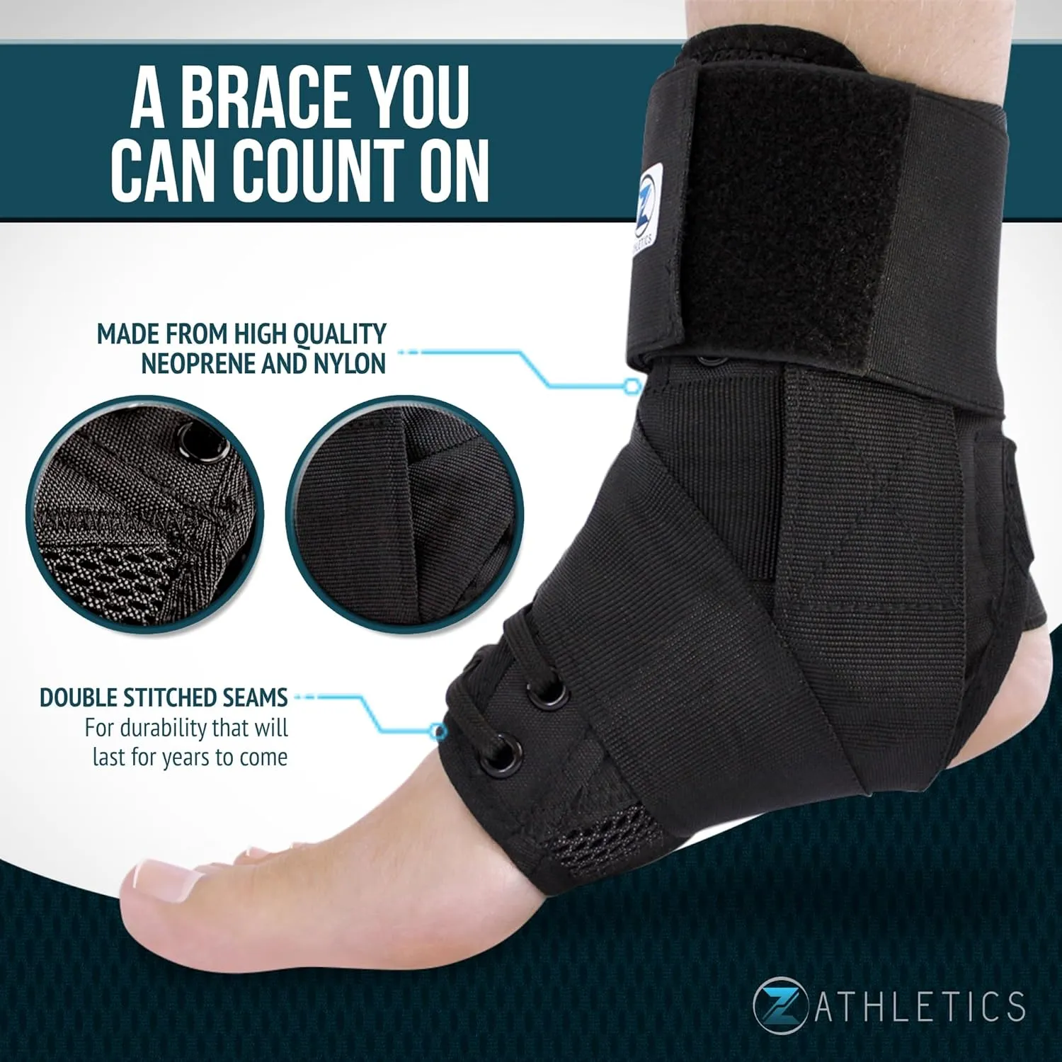 Zenith Ankle Brace, Lace Up Adjustable Support  for Running, Basketball, Injury Recovery, Sprain! Ankle Wrap for Men, Women, and Children