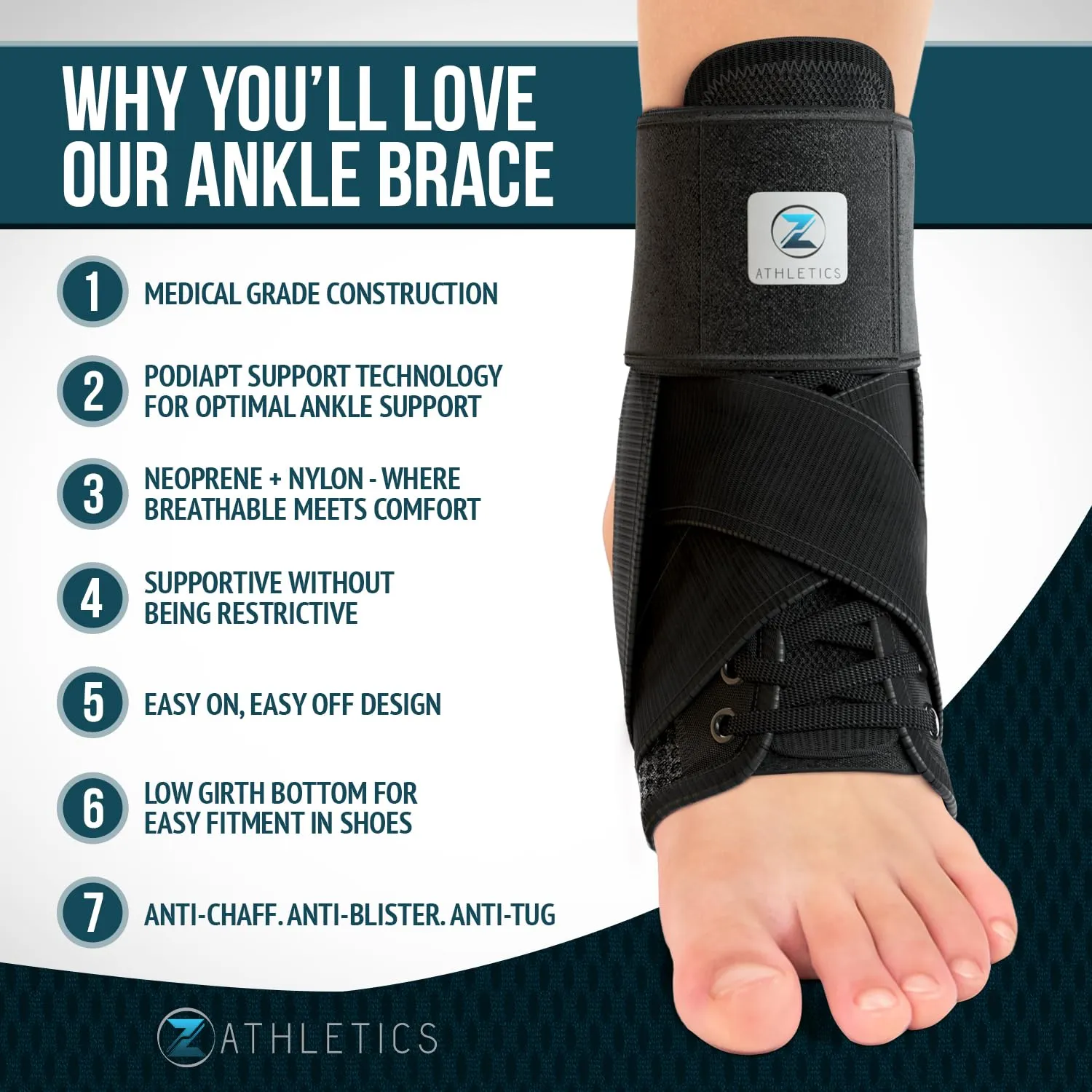 Zenith Ankle Brace, Lace Up Adjustable Support  for Running, Basketball, Injury Recovery, Sprain! Ankle Wrap for Men, Women, and Children
