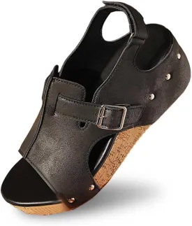 ZWRXW Wedge Sandals for Women 2025 New Orthopedic Platform Sandal Summer Dressy Ankle Strap Open Toe Wedges Sandals Vintage Faux Leather Wedge Shoes Boho Fashion Walking Shoes for All Day Wear